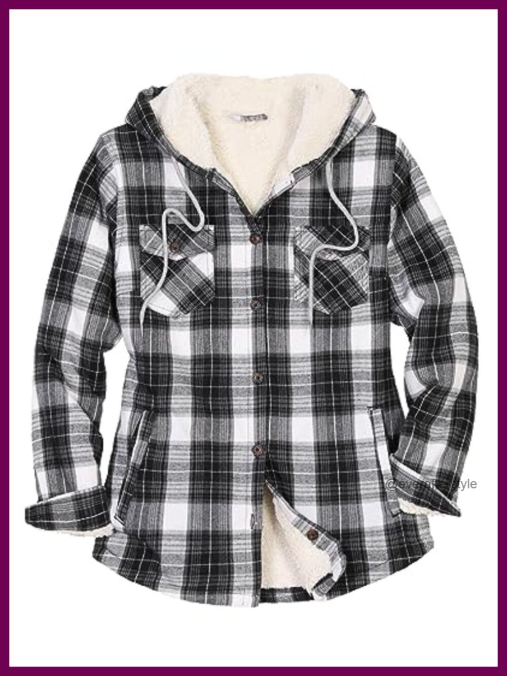 Sherpa Lined Hooded Flannel Jacket Fleece Lined Plaid Coat